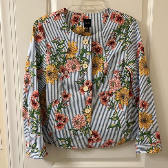 Rafaella Blue Striped Floral Top - Picture 1 of 6